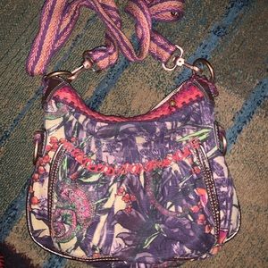 Soft canvas boho inspired Sak crossbody purples and reds